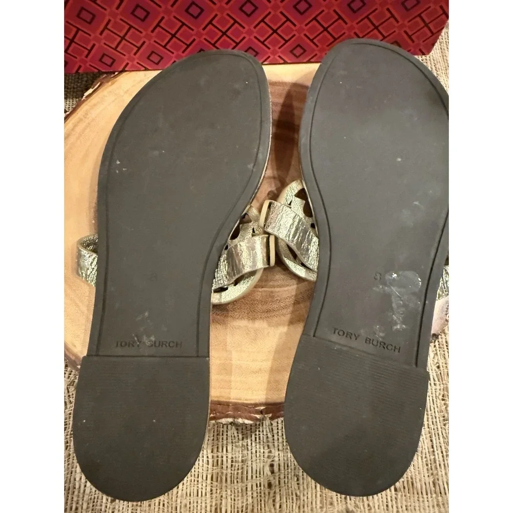 Tory Burch Miller Metallic Wrinkled Leather‎ Sandals in Spark Gold Women's 8